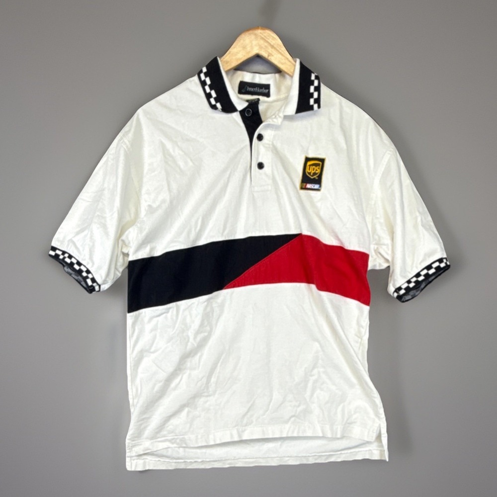 Vintage Single Stitch UPS Racing NASCAR Men's Polo Shirt Checkered Flag‎ Size L